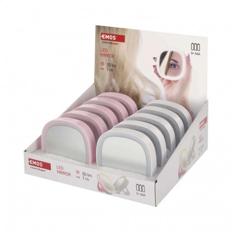 Pocket cosmetic mirror with LED light, 10 pcs, display box