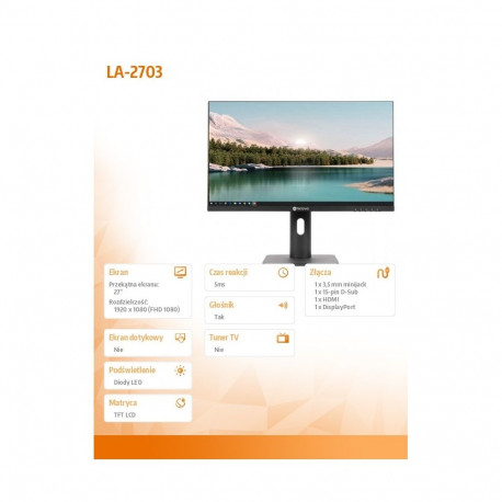 Monitor LH-2703 IPS 100Hz FHD 250cd/m2 20MLN:1 5MS VA HDMI VGA DP kõlarid H:0-110 pivot-funktsioon