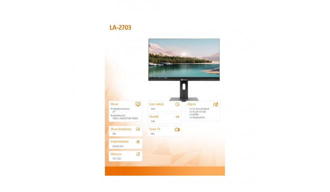 Monitor LH-2703 IPS 100Hz FHD 250cd/m2 20MLN:1 5MS VA HDMI VGA DP SPEAKERS H:0-110 PIVOT