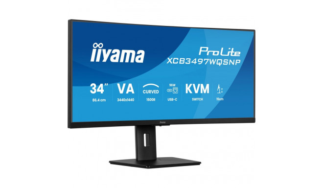 "86,4cm/34"" (3440x1440) iiyama ProLite XCB3497WQSNP-B1 21:9 UWQHD VA 0,4ms 120Hz HDMI DP USB-C Spea