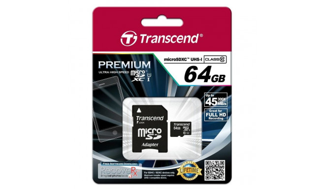 Transcend 64GB microSDXC Class 10 UHS-I 400x mälukaart