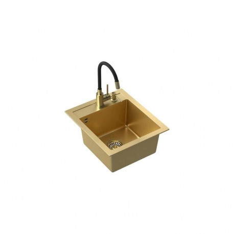 Steiner ART JOHNNY 100 (43x50x20.3) Steingran Art Gold sink with manual siphon, Maggie tap and dispe