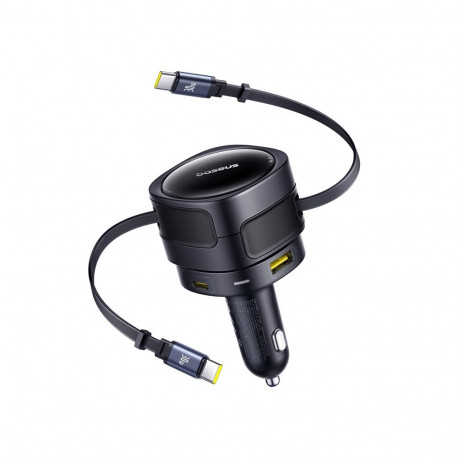 Baseus Enjoyment Max car charger with USB-C+USB-C cables and USB-A+USB-C ports 90W Black