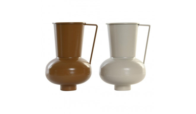 Vaas DKD Home Decor 13 x 12.5 x 17 cm Beež Metall Oranž Sinep (2 Ühikut)