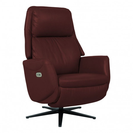 Recline armchair DAMIANO with electric mechanism, dark red leather