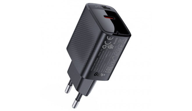 Acefast A82 GaN USB-C Charger 20W PD Fast Charging EU Plug Compact & Energy-Efficient Black