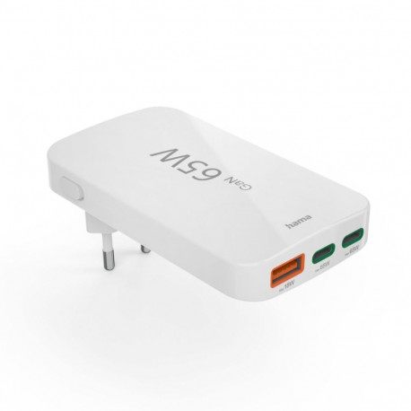 Hama lame mini-laadija 201976 65W 2xUSB-C/1xUSB-A, valge