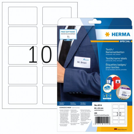 Herma Textile / Name Labels 80x50mm 200 pcs. white 4514