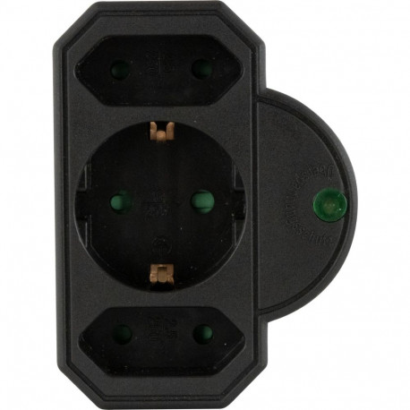 REV pistikupesaadapter 3-kohaline ülepingekaitsega, must