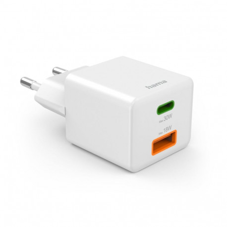 Hama laadija mini 30W PD/QC 1x USB-C 1x USB-A, valge