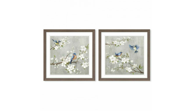 Kangas DKD Home Decor 63 x 3 x 63 cm 60 x 3 x 60 cm Linnud Shabby Chic (2 Ühikut)
