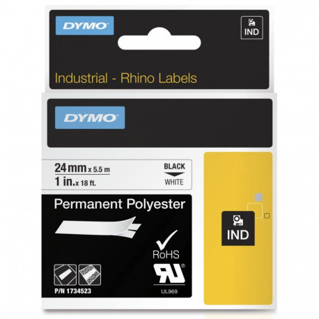 Dymo Schriftband Rhino must valge (1734523)