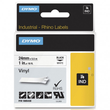 Dymo Rhino Coloured Vinyl Black White (1805430)
