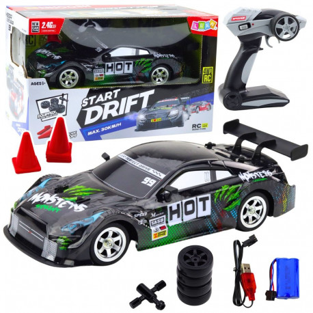 Samochód Wyścigowy Auto Do Driftu RC Czarno Zielone 30km/h 1:16