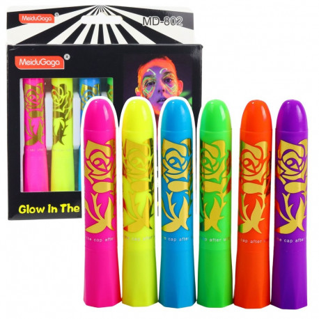 neoon UV fluorestseeruvad näomaalingu markerid ja pliiatsid 6 tk