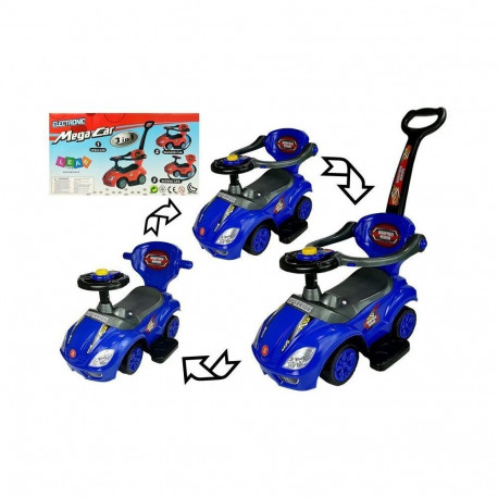 Mega Car laste pealeistutav auto lükkesangaga 3in1 helisignaali ja panipaigaga, sinine