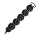 5-kordne pikendusjuhe 2P+Z (Schuko), 1,5m H05VV-F 3x1,5mm2, Imax=16A, lame pistik, must