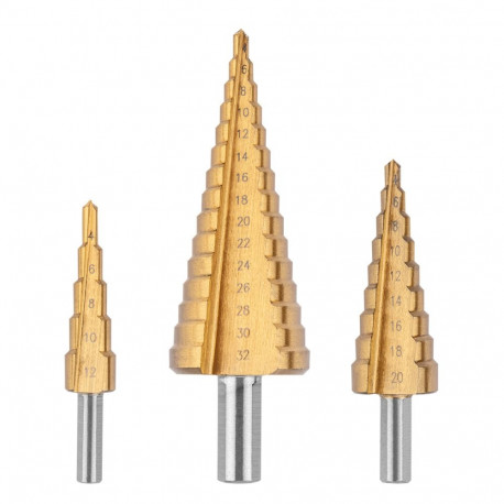 Astmelised puurid 4-12mm, 4-20mm, 4-32mm TiN komplekt 3 tk.