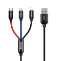 USB Cable - Colorfone CAMLT-BSY01 1.2 m USB A to 3 x USB C, 3 A, Nylon, Black/Red/Blue