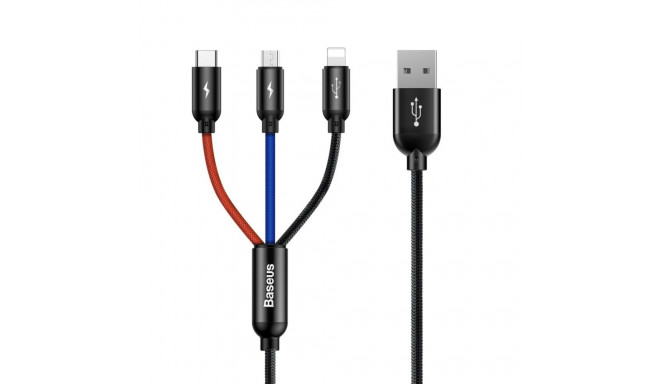 USB Cable - Colorfone CAMLT-BSY01 1.2 m USB A to 3 x USB C, 3 A, Nylon, Black/Red/Blue