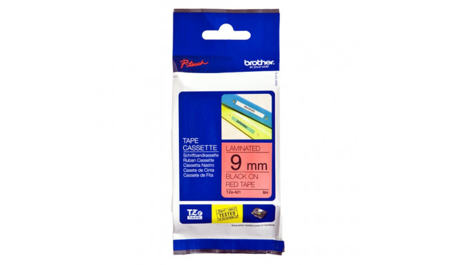 Lamineeritud Lint Sildimasinatele Brother TZE421 Must/Punane 9 mm