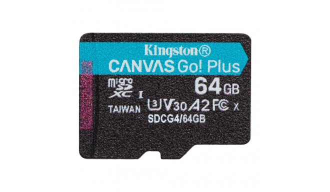 KINGSTON 64GB microSDXC Canvas Go Plus Gen4 200R A2 U3 ühekordne pakend ilma ADP-ta