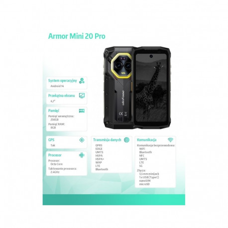 Armor nutitelefon Mini 20 Pro 4G 8/256GB IP69K, must