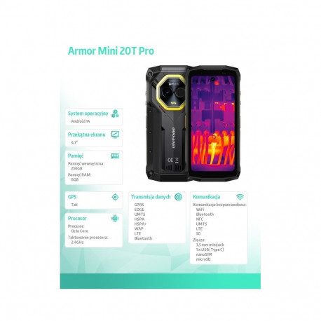 Nutitelefon Armor Mini 20T Pro 5G 4,7-tolline 8/256GB IP69K termokaameraga must