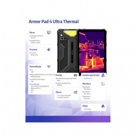 Armor Pad 4 Ultra Thermal 5G 10.36-tolline 8/256GB IP69K termovisiooniga must tahvelarvuti