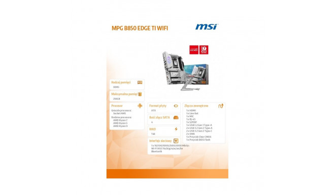 Motherboard MPG B850 EDGE TI WIFI AM5 4DDR5 ATX