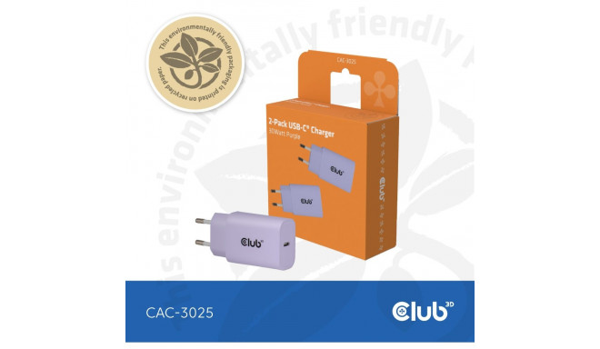 "Club3D Lifestyle Ladegerät USB-C 30Watt. 2Stk lila retail"