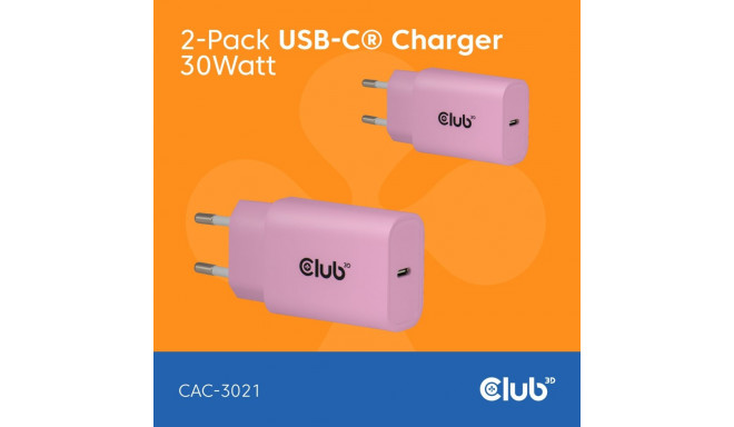 "Club3D Lifestyle Ladegerät USB-C 30Watt. 2Stk pink retail"