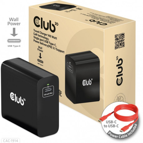"Club3D Ladegerät 1xUSB Typ C PD 140W. GaN retail"