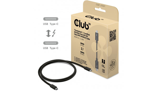 "Club3D Kabel Thunderbolt5 zertifi. 8K240Hz/ 80/120Gbps 1m"