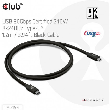 "Club3D Kabel USB-C 80Gbps zertifi. PD240W/8K240Hz 1.2m St/St"