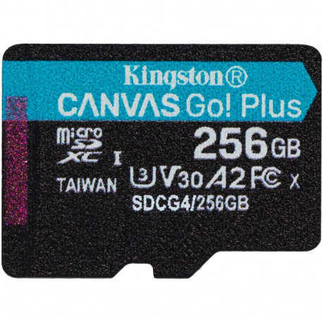 "CARD KINGSTON 256GB microXC Canvas Go Plus Gen4 200R A2 U3 Single Pack w/o ADP"