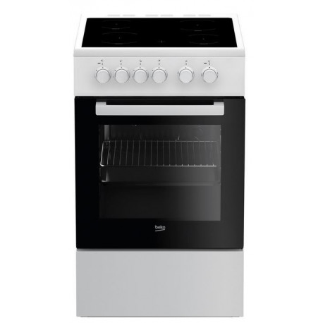 The Beko FSS57000GW is a 50cm freestanding electric cooker featuring a ceramic hob 