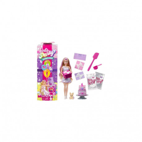 Barbie Party Unboxed Pet Birthday Series Doll & Accessories, Birthday Bows Set with 10 Surpr