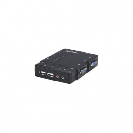 Manhattan KVM Switch Compact 4-Port, 4x USB-A, Cables included, Audio Support, Control 4x computers