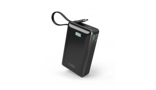 Powerbank SBS 20000 mAh 20W with built-in USB-C cable and digital display - black