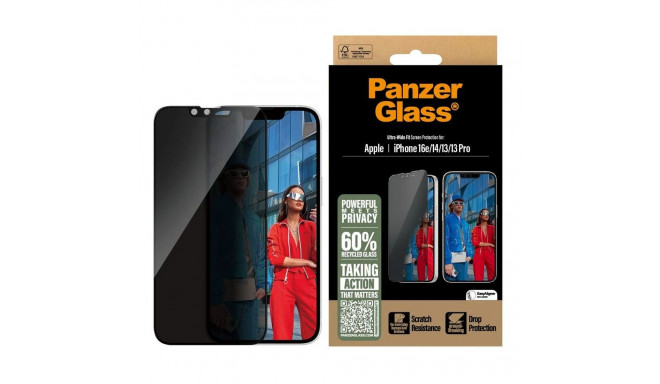 Privaatsusfiltriga kaitseklaas PanzerGlass iPhone 13/13 Pro/14/16e Privacy UWF aplik.