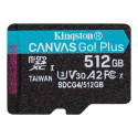 KINGSTON 512GB microSDXC Canvas Go Plus Gen4 200R A2 U3 ühekordne pakend ilma adapterita