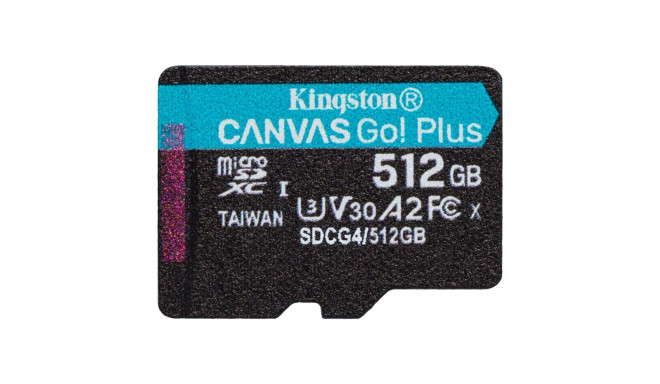KINGSTON 512GB microSDXC Canvas Go Plus Gen4 200R A2 U3 Single Pack w/o ADP