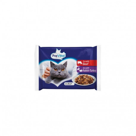 Cat Food - PREVITAL Beef & Turkey in Gravy 4 x 100g