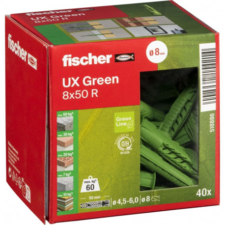 Fischer Universal plug UX GREEN 8 x 50 R with rim