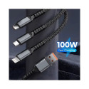 100W 3 In 1 Transparent Pilot Lamp Super Fast Charging Cable 6A Universal with Type C, Micro-USB, Li