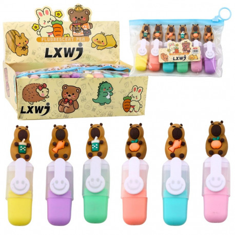Kapibara mini tekstmarkerid etuis 6tk, pastelsed toonid