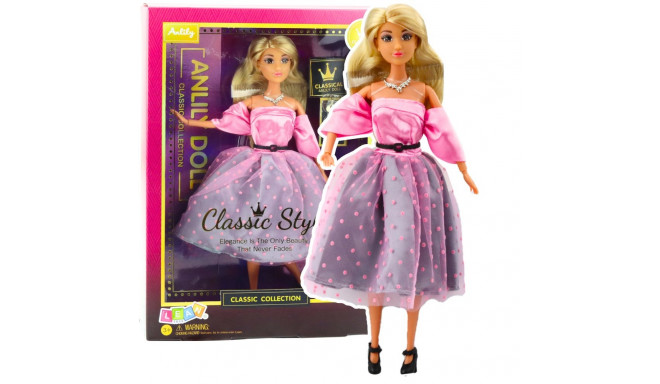 Lalka Anlily Suknia Balowa Jasnoróżowa W Kropki Ruchome Kończyny Blond