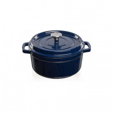 Cast iron pot Grand Feu, minimalist design "Casserole" with lid, 4.7l, dark blue color.