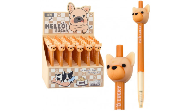 Długopis Żelowy Z Pieskiem Mops Niebieski Tusz Beżowy 0,5mm